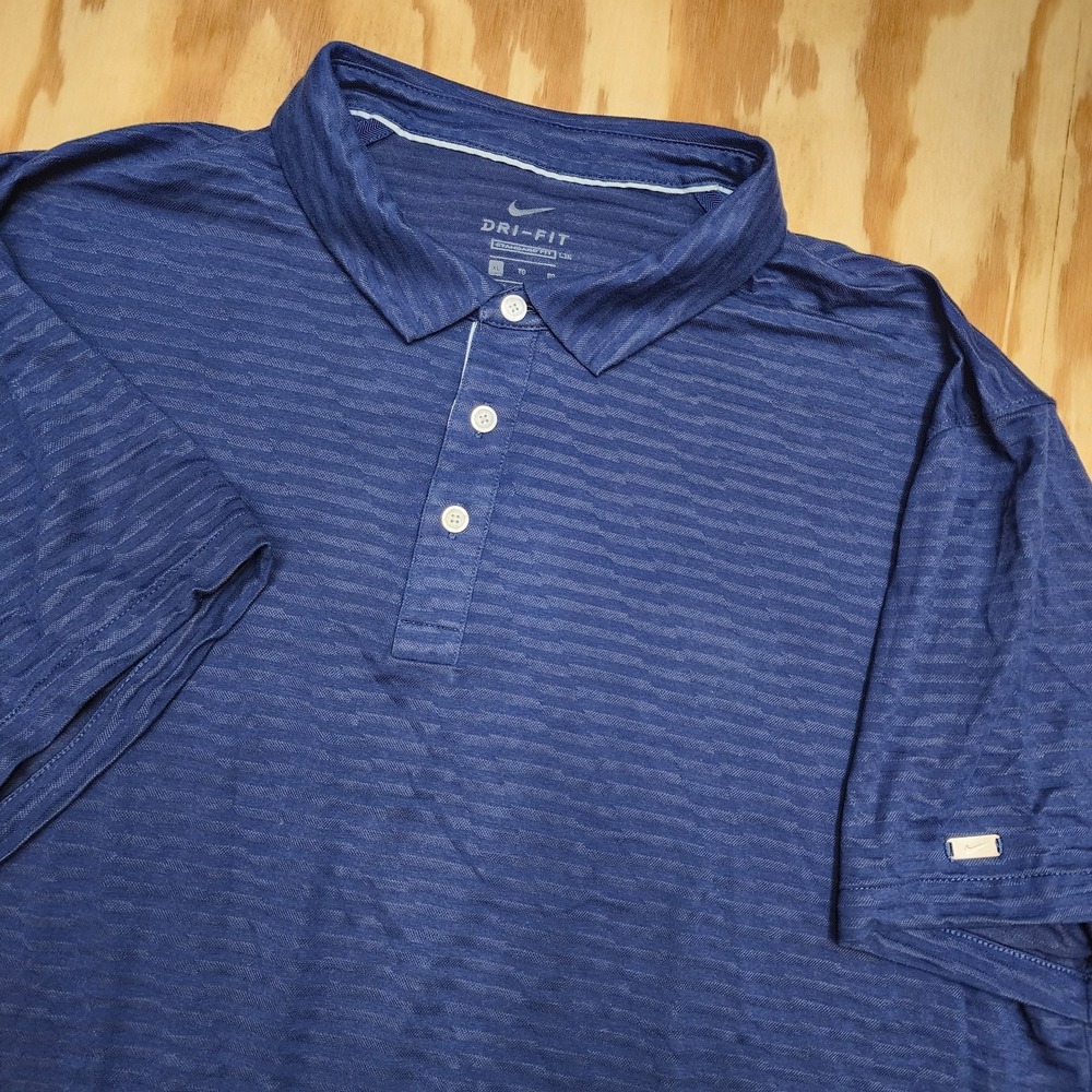 Nike DriFit Polo Shirt Mens XL Quick Dry Dark‎ Blue Breathable Woven Stripes